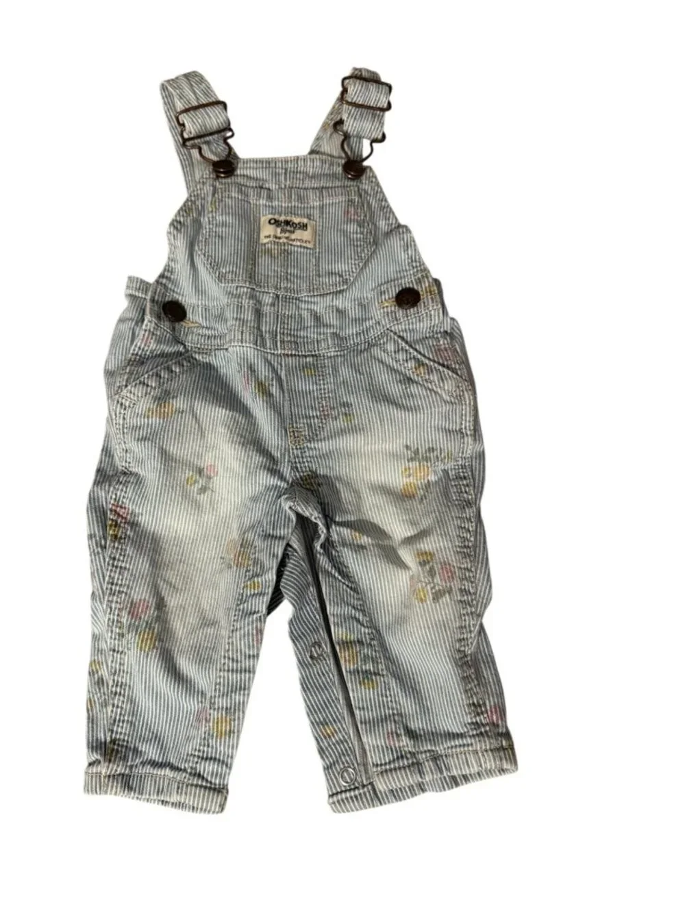 OshKosh B’gosh Baby Girl Striped Floral Vestbak Overalls 0-3 Months